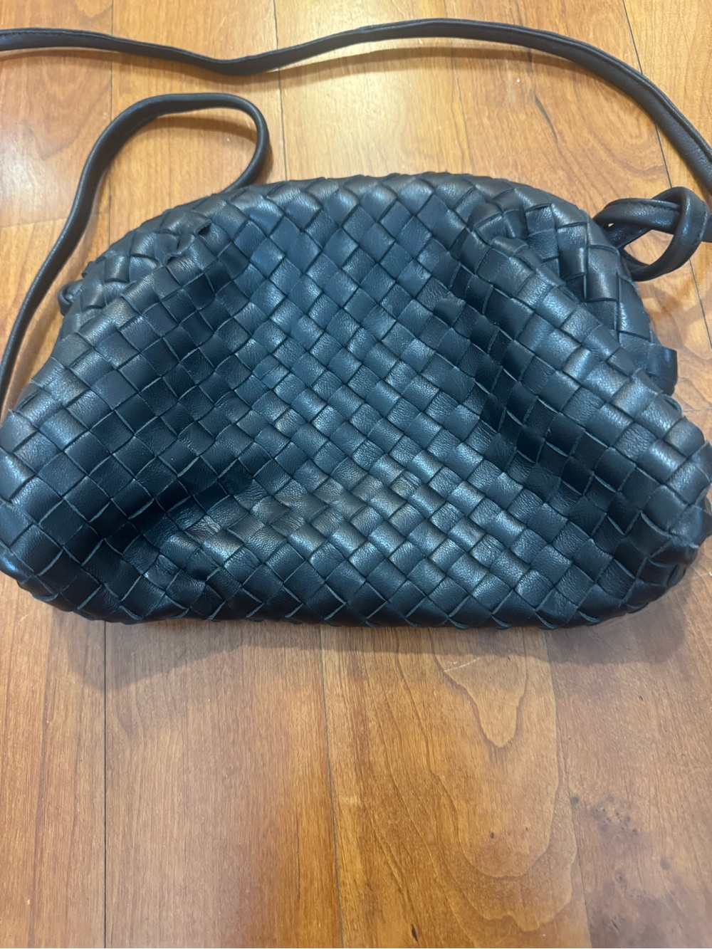 Quince Italian Leather Handwoven Naomi Pouch Crossbody Clutch Black